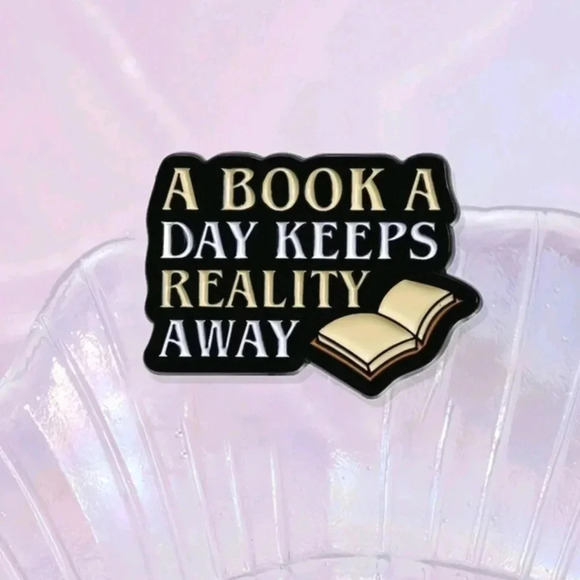 Reality book reading black enamel pin brooch charm purse bag decor satchel women - Picture 4 of 5